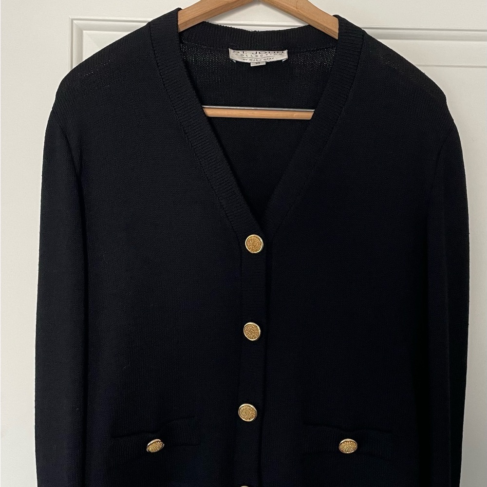 St. John Collection by Marie Gray Santana Knit Black Button Cardigan Size 10